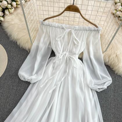 White Chiffon Long Sleeve Dress Fashion Dress