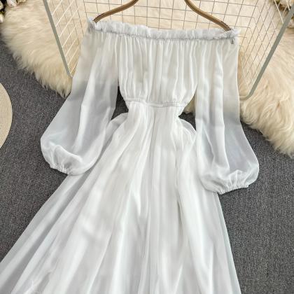 White Chiffon Long Sleeve Dress Fashion Dress