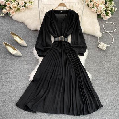 Simple V Neck Long Sleeve Dress Fashion Dress