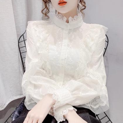 Cute Lace Long Sleeve Tops Fashion Tops