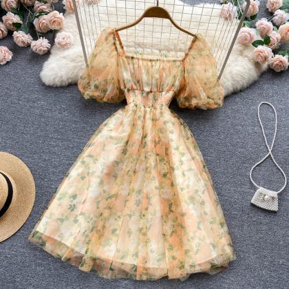 Cute A Line Floral Dress Fashion Girl Dress