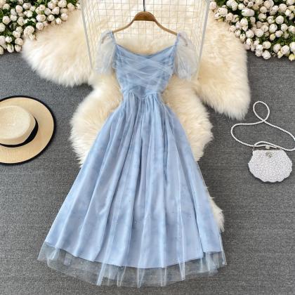 Blue Tulle Short Dress A Line Summer Dress