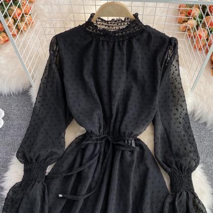 Black A-line Long Sleeve Dress Fashion Dress