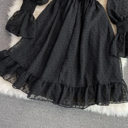 Black A-line Long Sleeve Dress Fashion Dress
