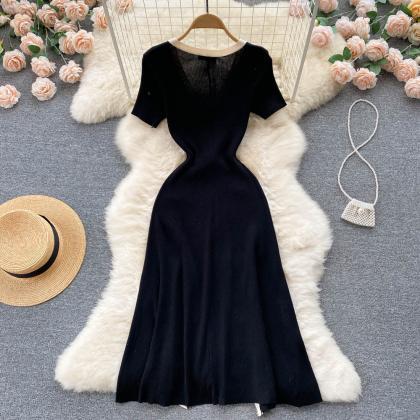 Black V-neck Short Dress Fashion Dress