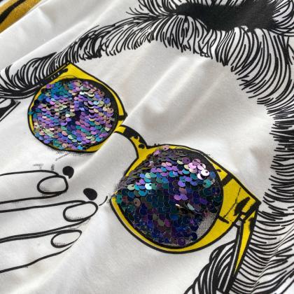 Stylish Glasses Sequin T-shirt