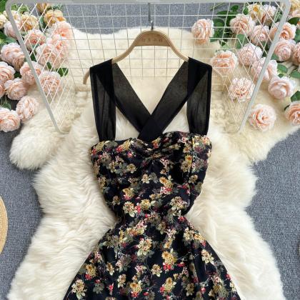 Black A-line Floral Dress Fashion Dress