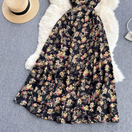 Black A-line Floral Dress Fashion Dress
