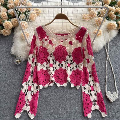 Stylish Crochet Lace Long Sleeve Top