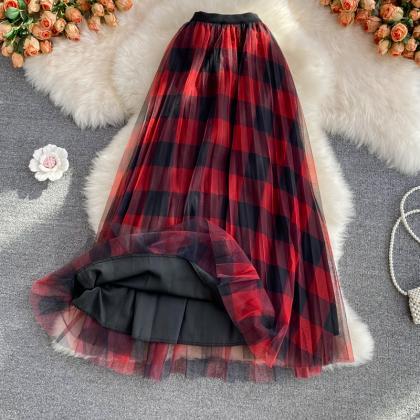 Cute Plaid Tulle Skirt, A-Line Skir..