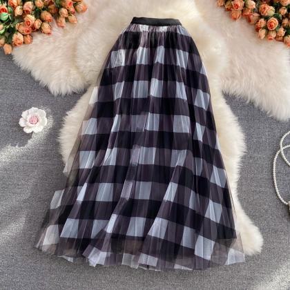 Cute Plaid Tulle Skirt, A-Line Skir..
