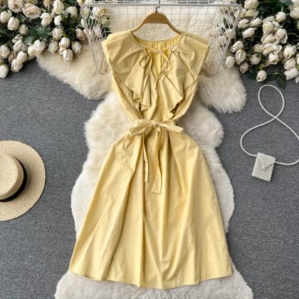 Cute A-line Short Sleeve Dress, Yellow Fashion..