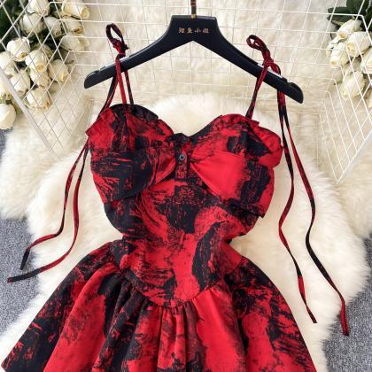 Red A-line Short Dress, Fashion Dress