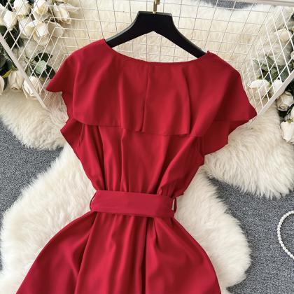 Cute V-neck Dress, A-line Fashion Dress