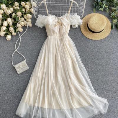 Cute champagne tulle dress summer dress