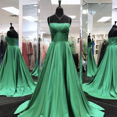Green satin long prom dress green evening dress