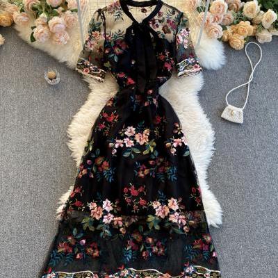 Cute A line dress with embroidery