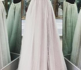 A Line V Neck Tulle Ruffles Prom Dress LBQ4255 main image 1