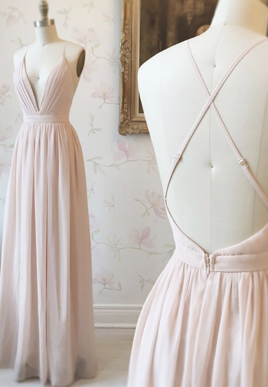 Pink Chiffon Long Prom Dress Simple Evening Dress