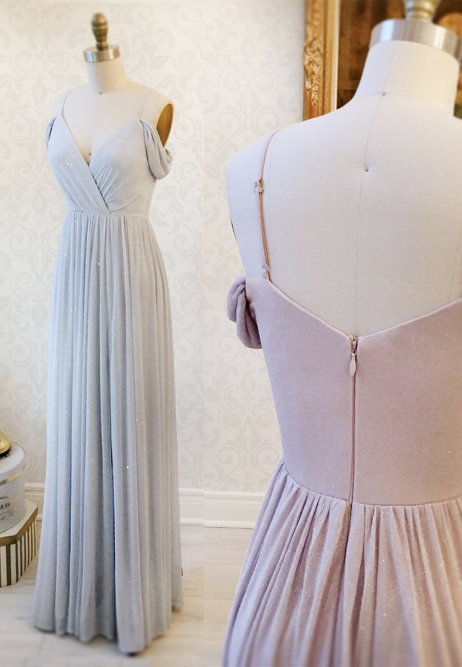Simple V Neck Sequins Long Prom Dress Evening Dress