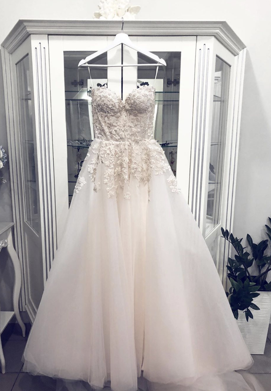 A Line Sweetheart Neck Lace Prom Dress Evening Dress
