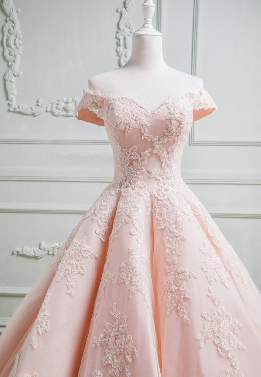Beautiful evening dress long pink Prom dresses with lace