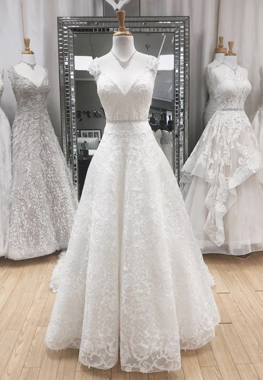White V Neck Lace Prom Dress Wedding Dress