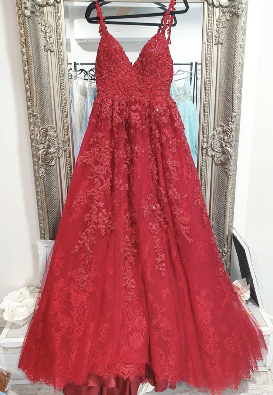 Burgundy Lace Tulle Long Prom Gown Formal Dress on Luulla