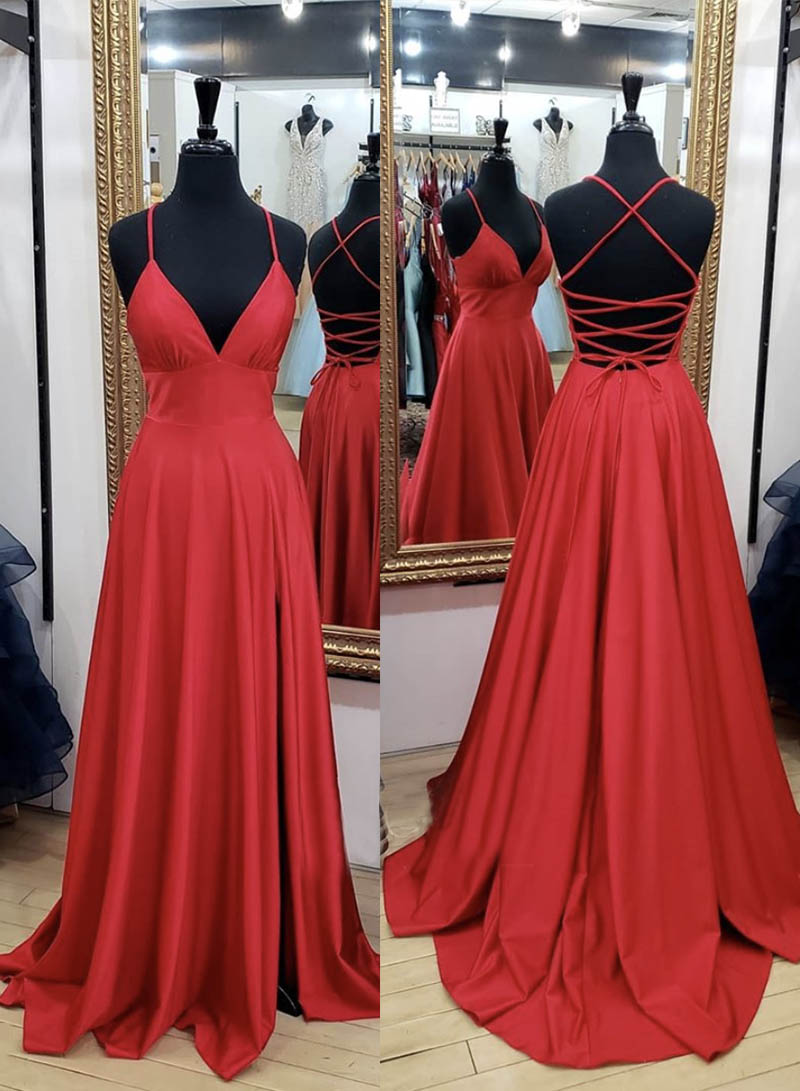 Red Long Prom Dress Simple Evening Dress