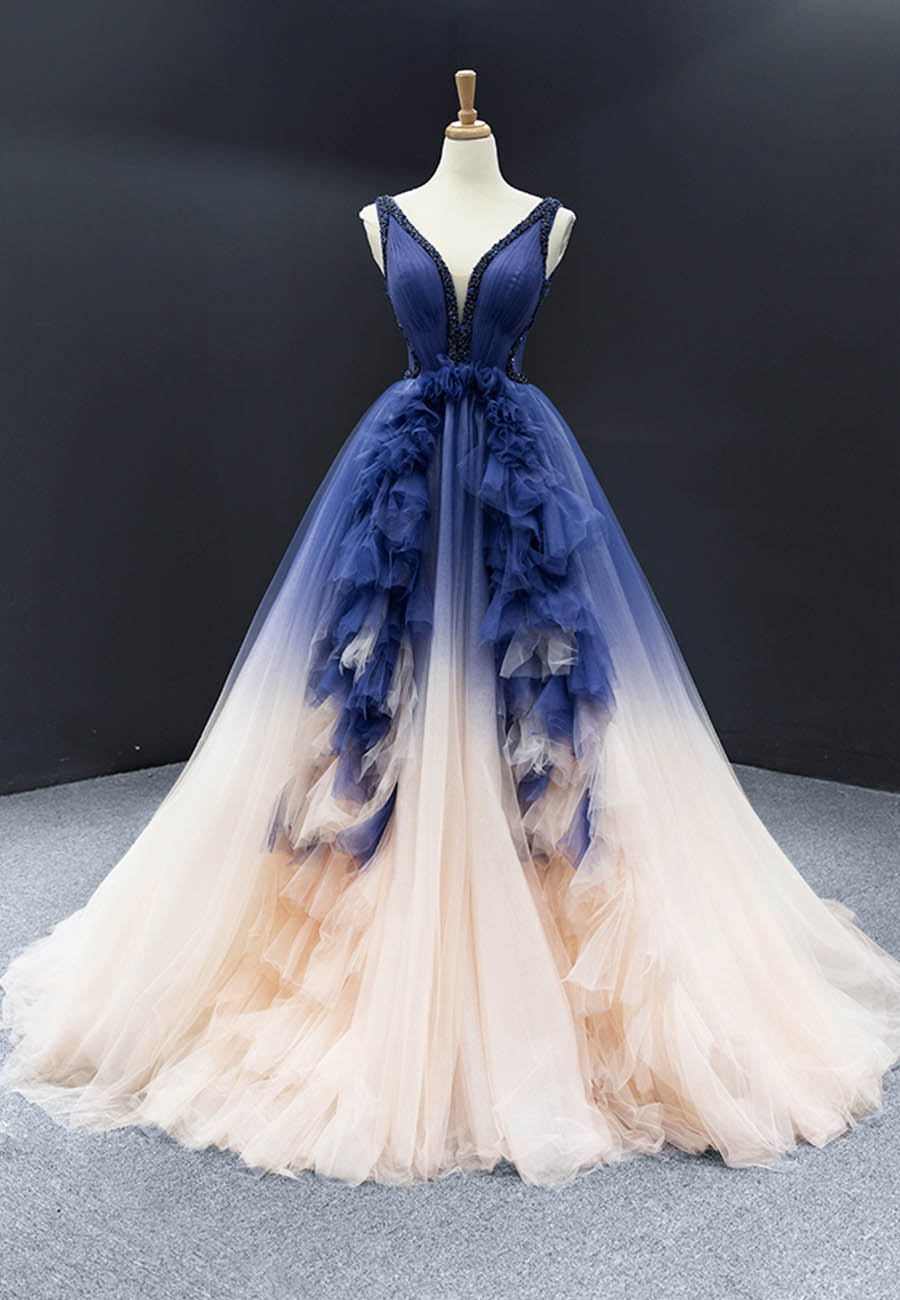 Amazing Blue Tulle Prom Gown Blue Formal Dress