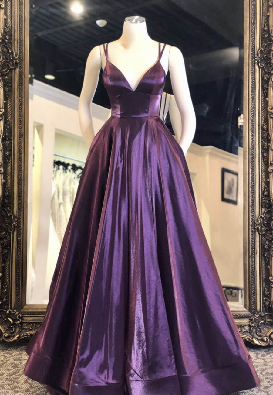 Purple satin long prom dress evening dress
