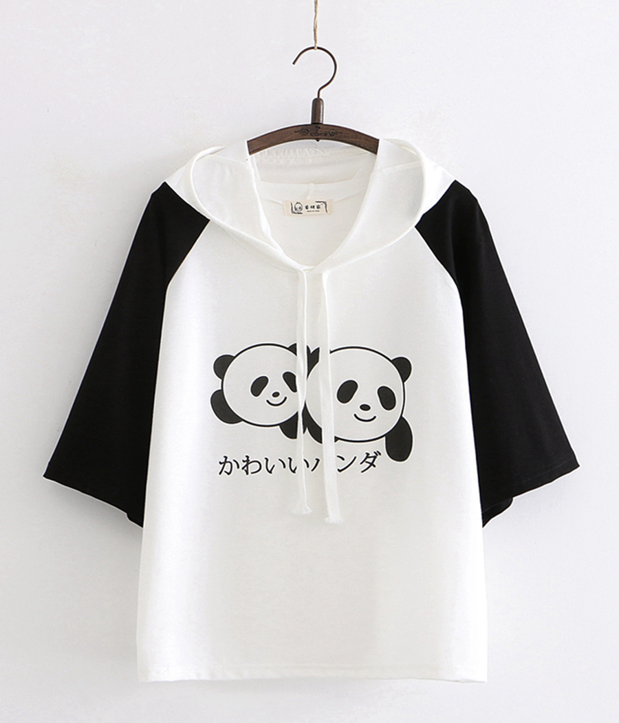 Cute Little Panda Short Sleeve Hoodie