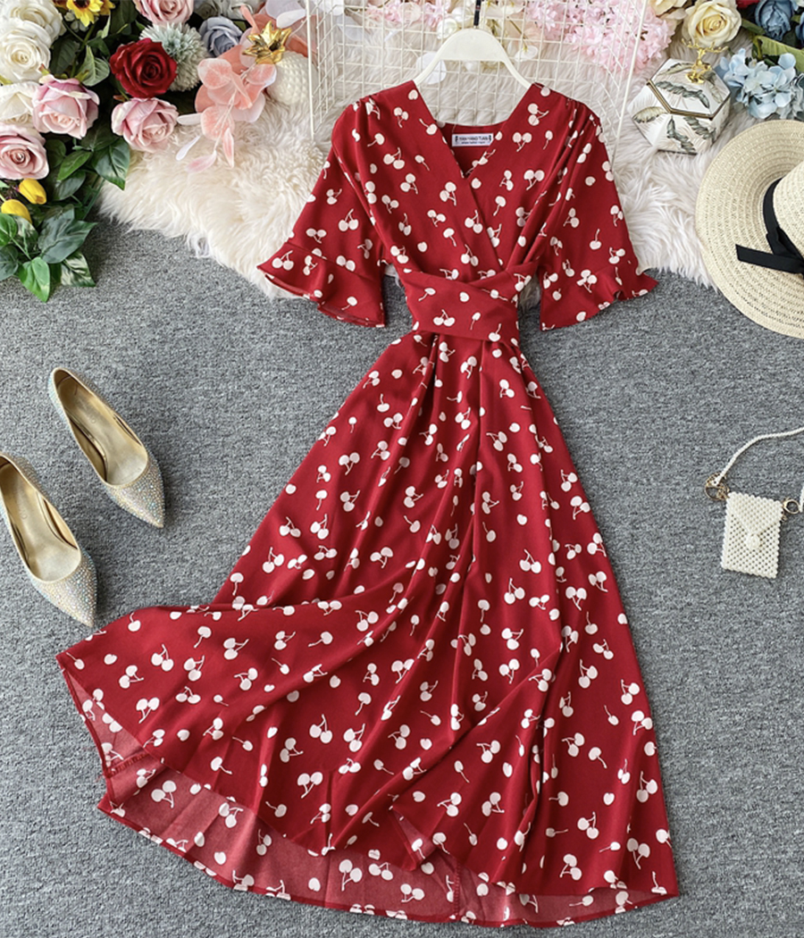 Cute V Neck Cherry Dress Summer Dress on Luulla