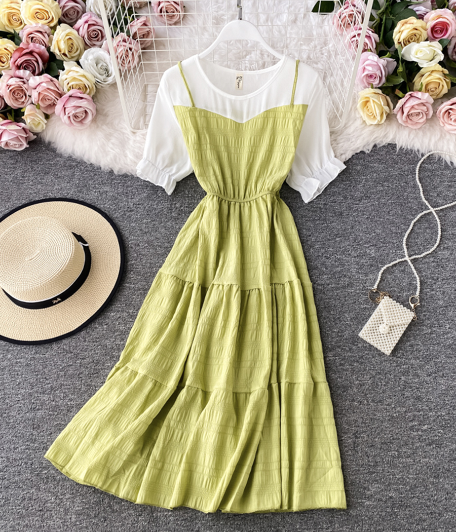 Cute A Line Round Neck Stitching Dress Summer Dress