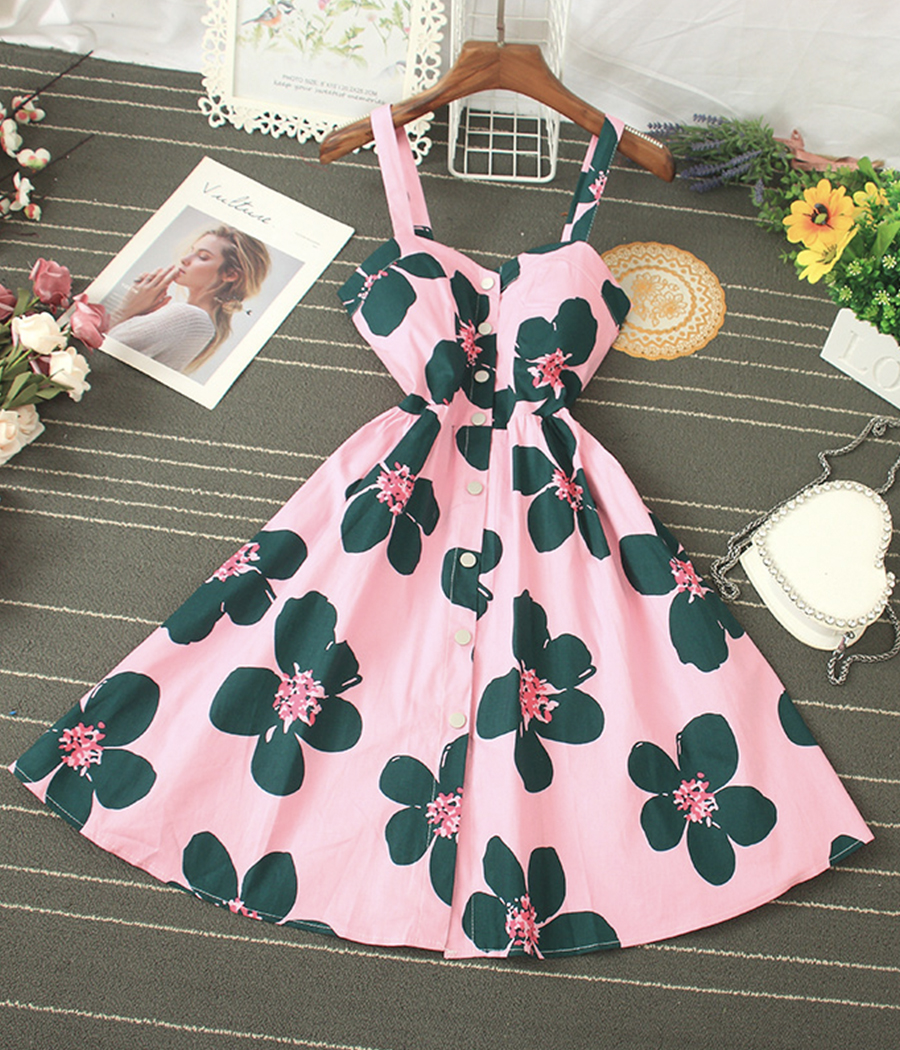 Lovely A Line Floral Pattern Short Dress Summer Dress