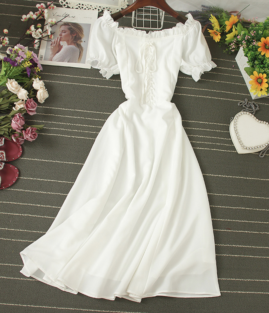 A Line Chiffon Short Sleeve Dress Summer Dress