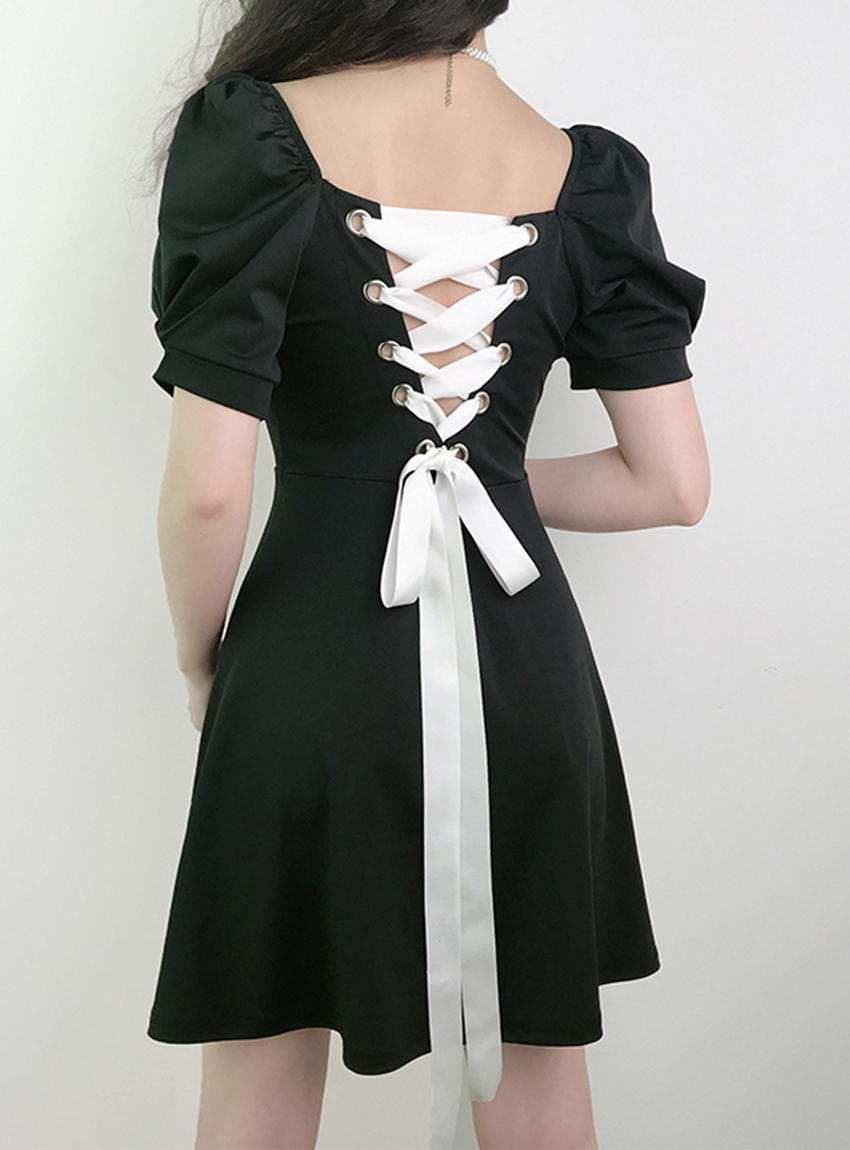 A Line Puff Sleeve Little Dress Black Dress