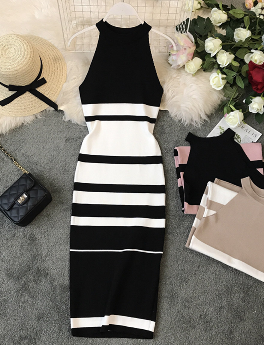 Tight-fitting Striped Knitted Dress