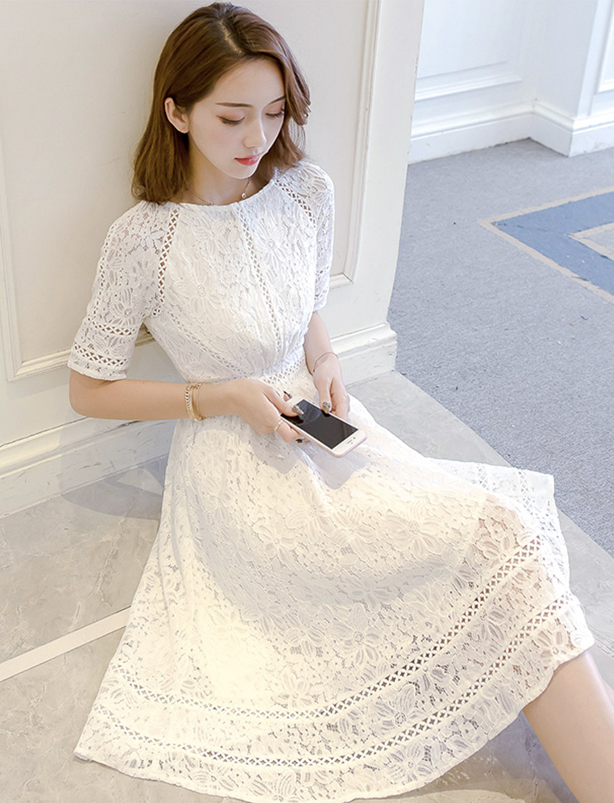 A line lace short dress summer dress