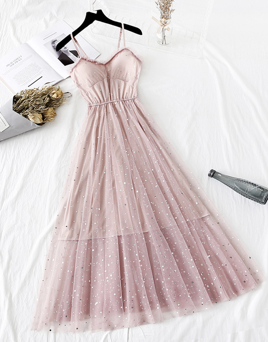 A Line Tulle Dress With Stars Sequins Fashion Girl Summer Dress
