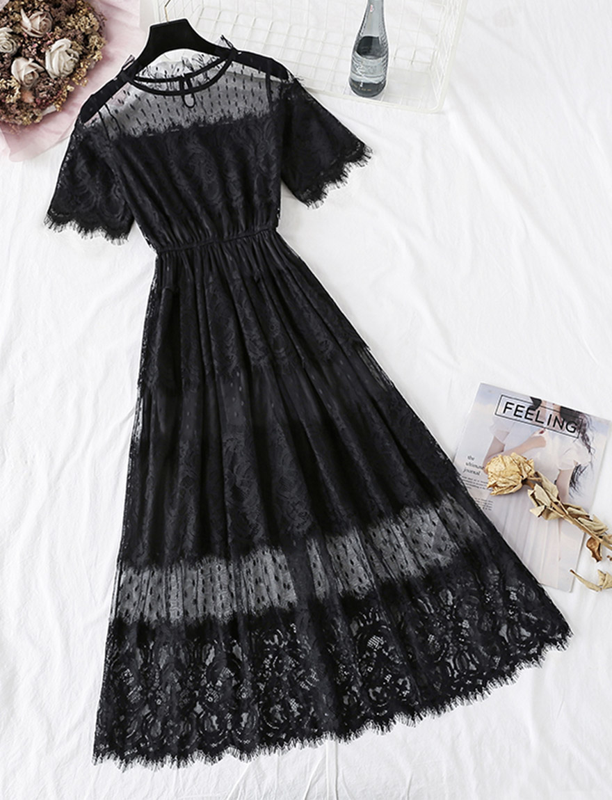 Black A line lace dress summer dress