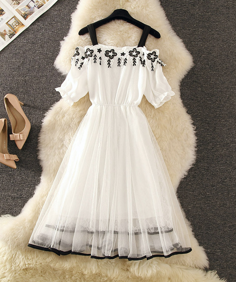 Cute Chiffon Lace Applique Short Dress Summer Dress