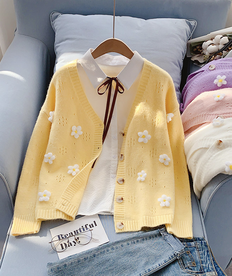 Cute Flowers Sweater Long Sleeve Sweater Sweater Coat Spring And Autumn Clothing