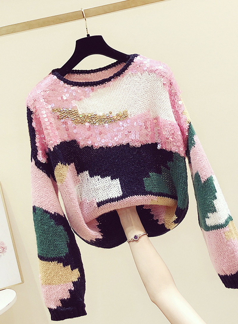 Cute Colorful Long Sleeve Sweater Round Neck Sequins Sweater