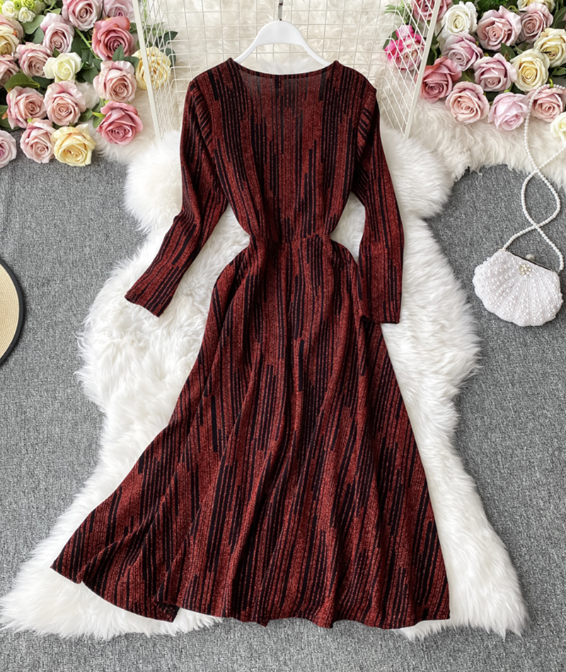 Long Sleeve A Line Retro Long Dress.