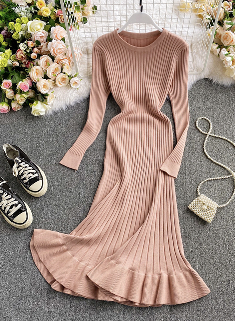 Ribbed knit bodycon long sleeve sweater dress