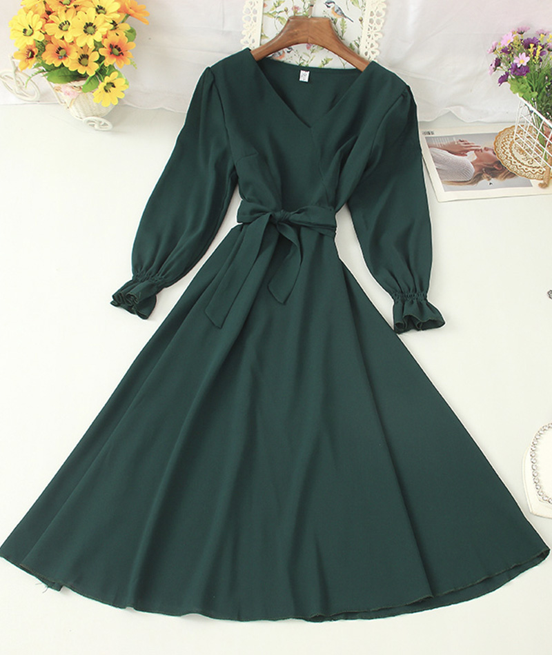 Short Sleeves V-neck Applique Chiffon A-Line Dress Dusty Rose main image 1
