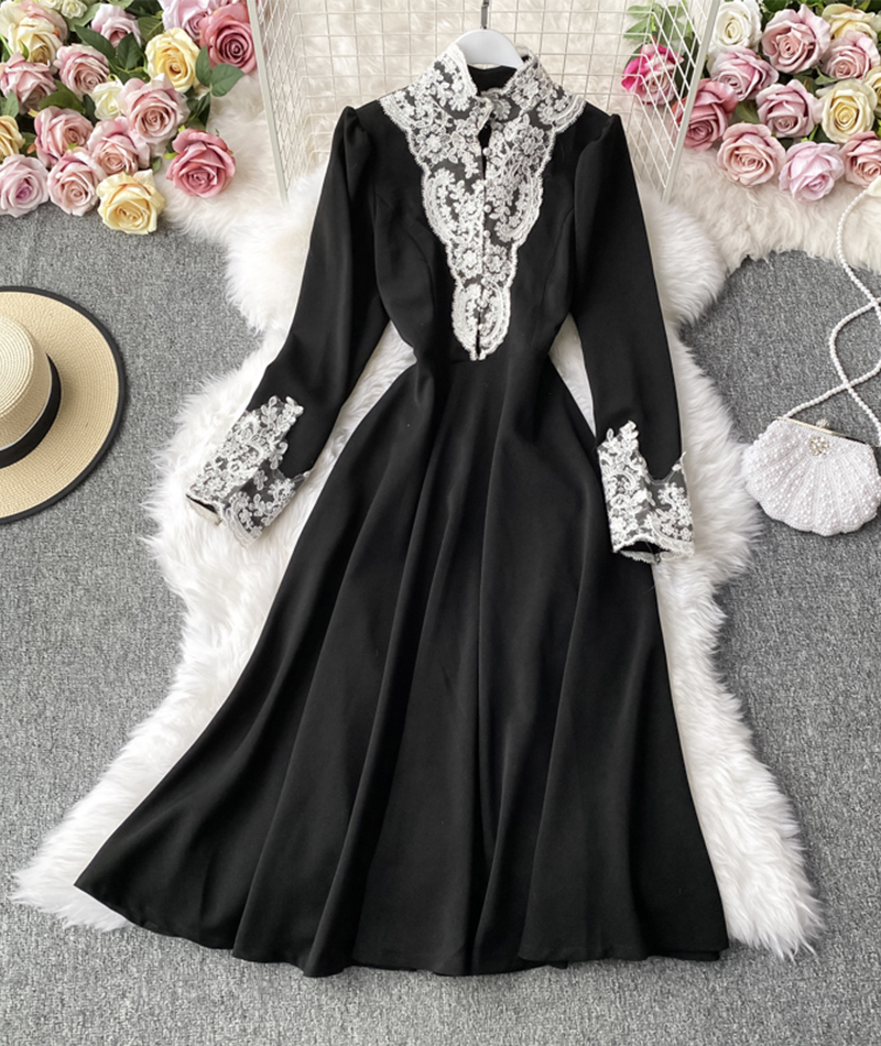 Black lace long sleeve dress