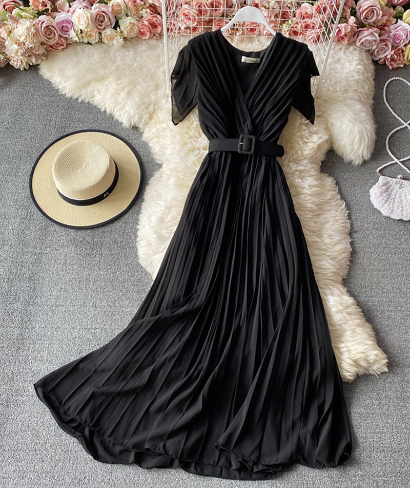 A-line V-neck Short Sleeve Dress,