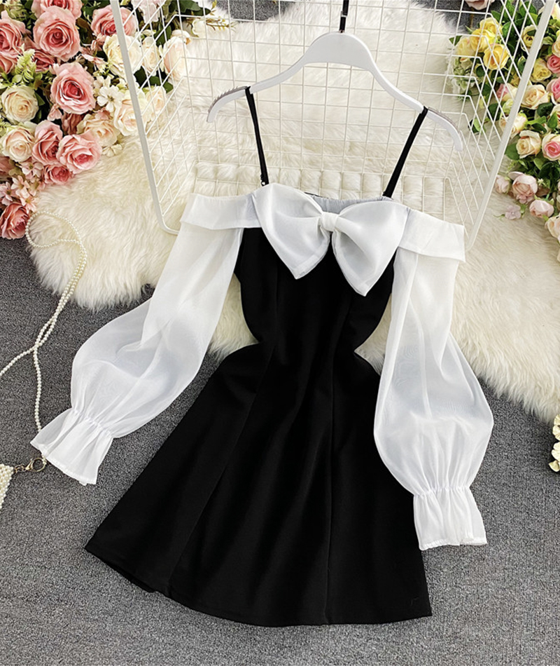 Cute Bow Short Dress Long Sleeve Dress on Luulla